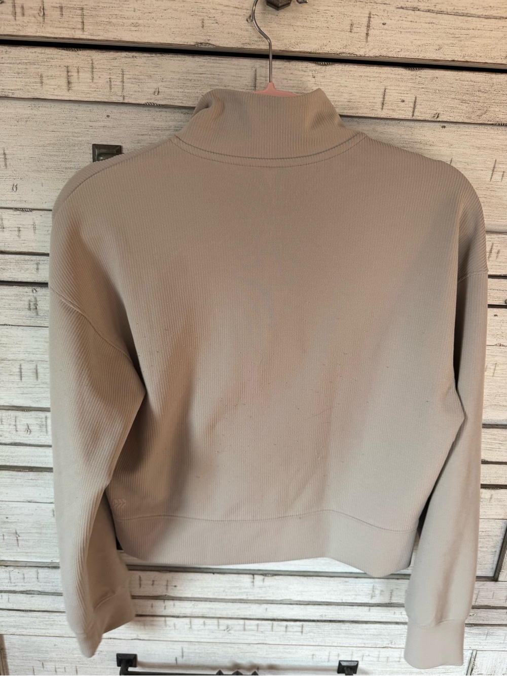 Cropped Ribbed Half-Zip Sweatshirt in Light Taupe - Picture 5 of 8